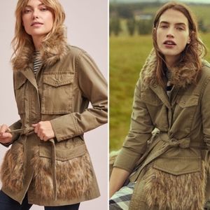 [Anthropologie] Field Parka olive fur trim
